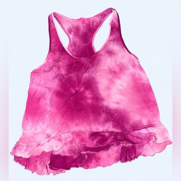 Betsey Johnson Pink Tie-Dye Ruffle Hem Tank Top Size L 🌸🌺 - Picture 2 of 8